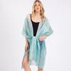 Truedames Striped Two Tone Cover Up Kimono Poncho In Green
