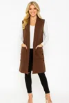Truedames Structured Sleeveless Longline Vest With Pockets In Brown