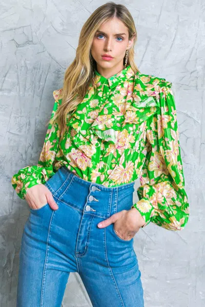 Truedames Stuck On An Island Woven Top In Green