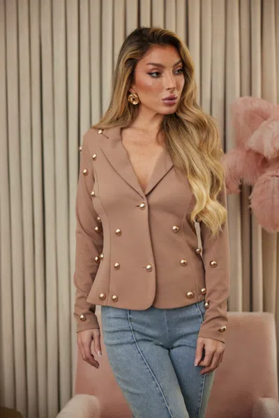 Truedames Stud Detailed Fashion Jacket In Brown