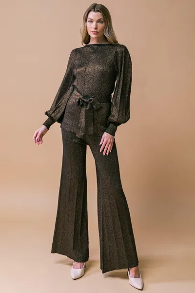 Truedames Stunning Stance Metallic Sweater Tunin And Pant Set In Burgundy