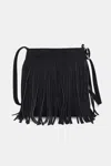 Truedames Suede Fringe Shoulder Bag In Black