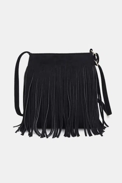 Truedames Suede Fringe Shoulder Bag In Black