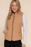 Truedames Suede Piping Quilted Padding Vest In Brown