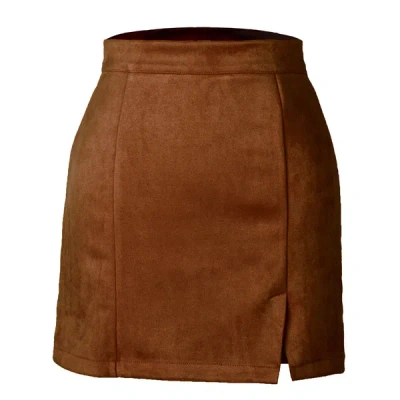 Truedames Suede Wrap Mini Skirt In Brown