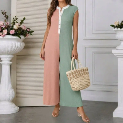 Truedames Summer Casual Color-block Wide-leg Jumpsuit In Multi