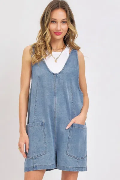 Truedames Summer Denim Overall Romper In Blue