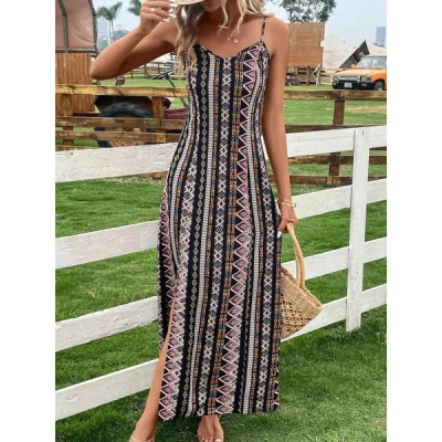 Truedames Summer Explosive Women's Clothing Suspender Splicing Split Fork Long Dress In Multi