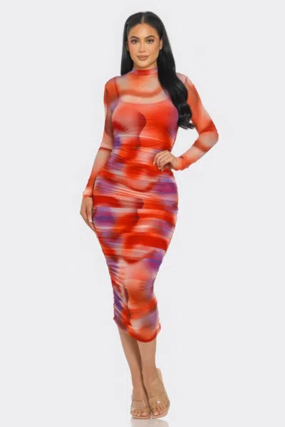 Truedames Summer Heat Print Mesh Ruched Midi Dress In Multi