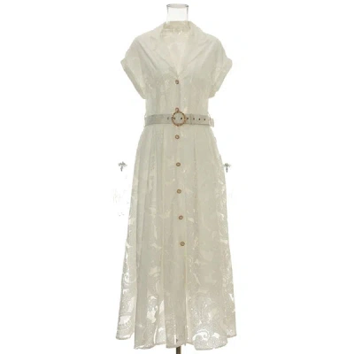 Truedames Summer Lace Embroidered Blazer Dress - Notched Collar Button-front Tie-waist Maxi, Elegant Long Gown In White