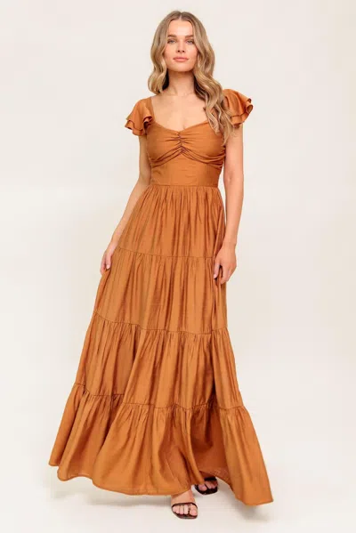 Truedames Summer Milk Rust Woven Maxi Dress In Orange