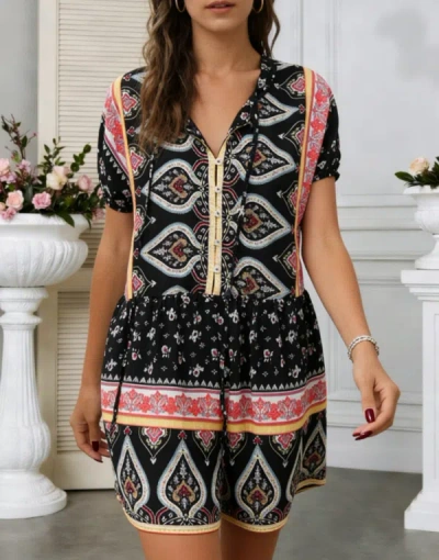 Truedames Summer Plus Size Casual Printed Romper In Black