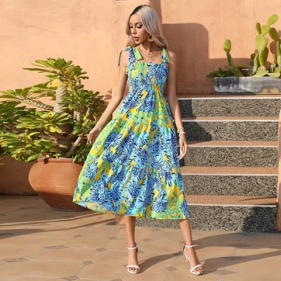 Truedames Summer Sexy Spaghetti Straps And Flowy Beach Dress For Women In Yellow