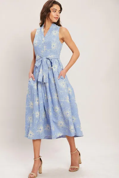 Truedames Summer Sketch Flora Woven Midi Dress In Blue
