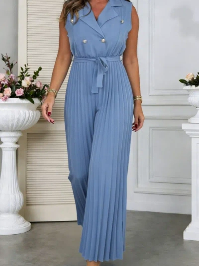 Truedames Summer Sleeveless V-neck Tie-front Pleated Jumpsuit Dress In Multi
