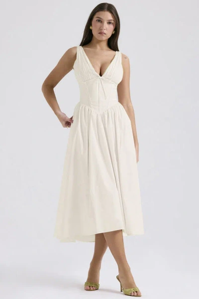 Truedames Summer Slim Suspender Long Dress Fashion Printed V-neck Temperament Dress In Beige