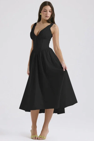 Truedames Summer Slim Suspender Long Dress Fashion Printed V-neck Temperament Dress In Black