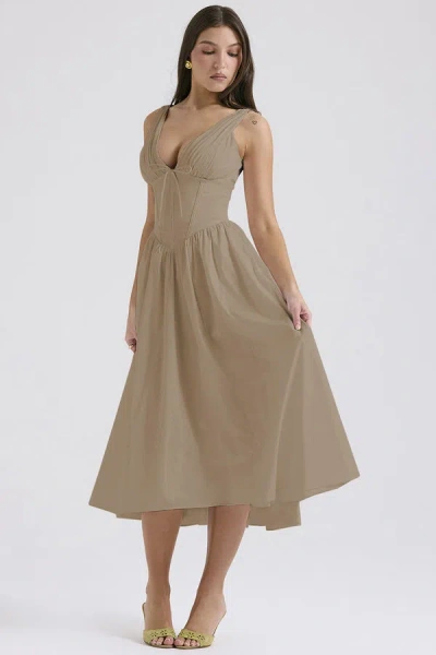 Truedames Summer Slim Suspender Long Dress Fashion Printed V-neck Temperament Dress In Brown