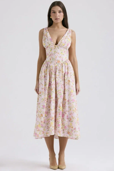 Truedames Summer Slim Suspender Long Dress Fashion Printed V-neck Temperament Dress In Multi