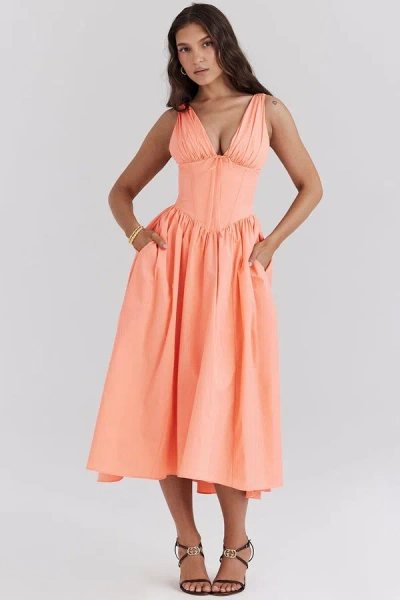 Truedames Summer Slim Suspender Long Dress Fashion Printed V-neck Temperament Dress In Orange