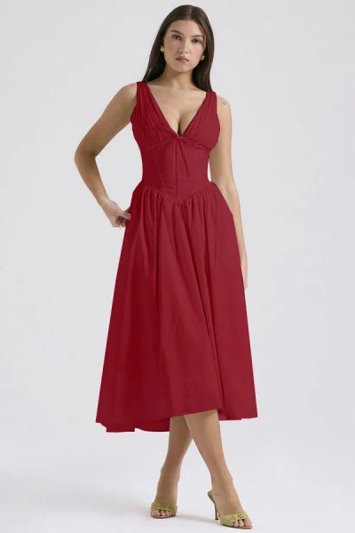 Truedames Summer Slim Suspender Long Dress Fashion Printed V-neck Temperament Dress In Red