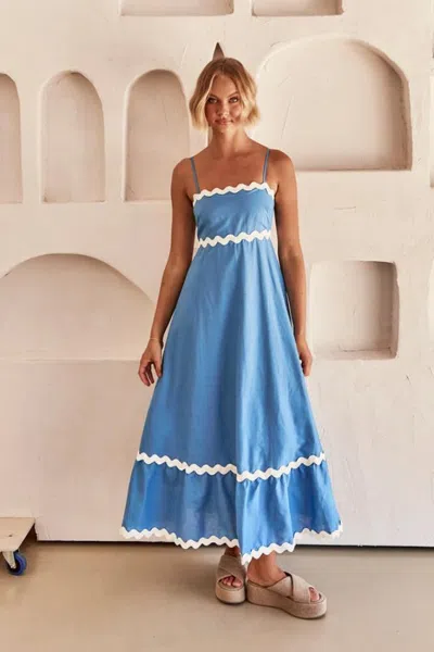 Truedames Summer Solid Color Lace Stitching Elegant Suspender Tube Top Super Pendulum Dress In Blue