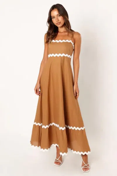Truedames Summer Solid Color Lace Stitching Elegant Suspender Tube Top Super Pendulum Dress In Brown