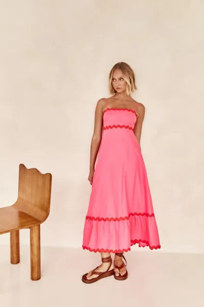 Truedames Summer Solid Color Lace Stitching Elegant Suspender Tube Top Super Pendulum Dress In Pink