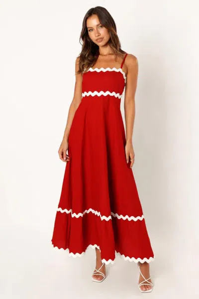 Truedames Summer Solid Color Lace Stitching Elegant Suspender Tube Top Super Pendulum Dress In Red