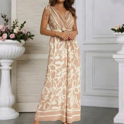 Truedames Summer Trendy Casual V-neck Print Sleeveless Jumpsuit In Green