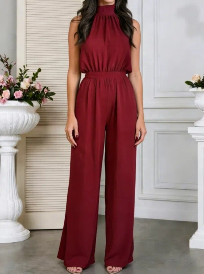 Truedames Summer Trendy Halter High-waist Straight-leg Jumpsuit In Pink