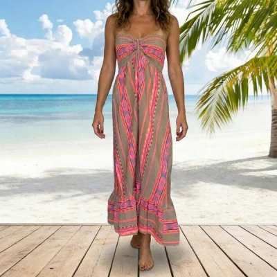 Truedames Summer Trendy Sexy Smocked Strapless Maxi Dress In Green