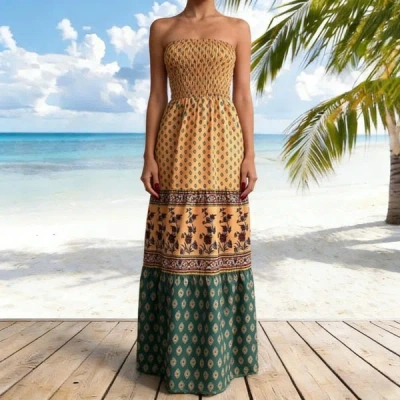 Truedames Summer Trendy Sexy Strapless Maxi Dress In Orange