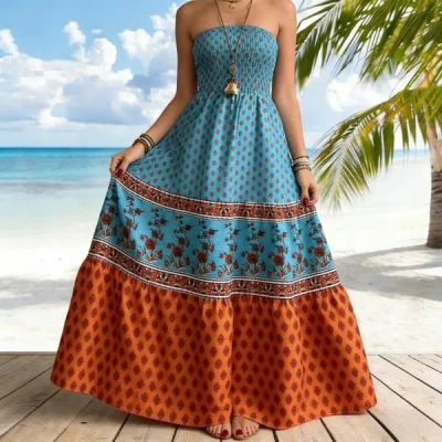 Truedames Summer Trendy Sexy Strapless Maxi Dress In Red