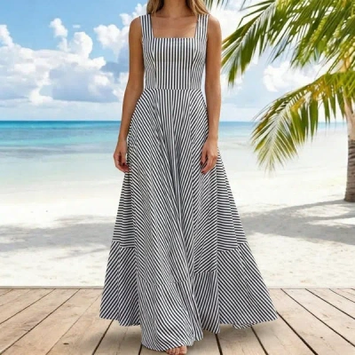 Truedames Summer Trendy Striped Tank Dress In Black