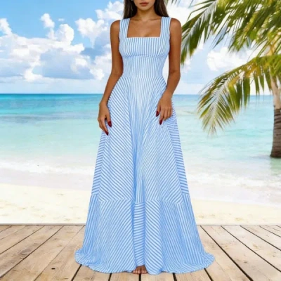 Truedames Summer Trendy Striped Tank Dress In Blue