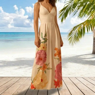 Truedames Summer V-neck Fashion Print Halter Wide-leg Jumpsuit In Multi