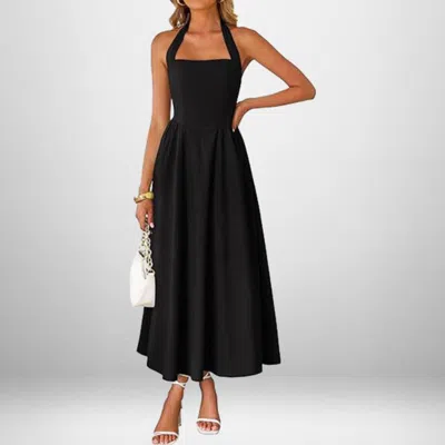 Truedames Summer Women's Fashion Temperament Wide Suspender Neck Halter Dress In Black