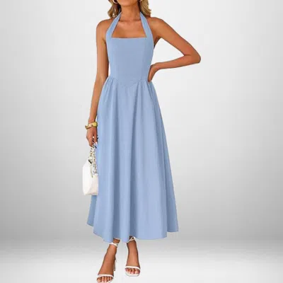 Truedames Summer Women's Fashion Temperament Wide Suspender Neck Halter Dress In Blue