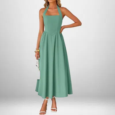 Truedames Summer Women's Fashion Temperament Wide Suspender Neck Halter Dress In Green