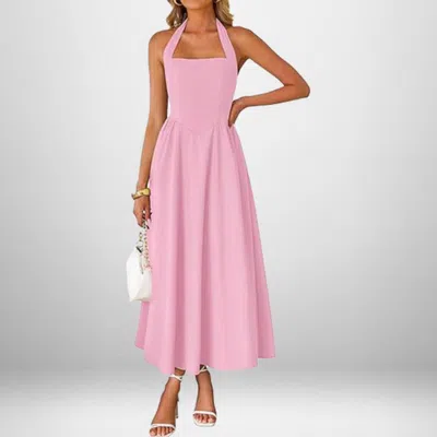 Truedames Summer Women's Fashion Temperament Wide Suspender Neck Halter Dress In Pink