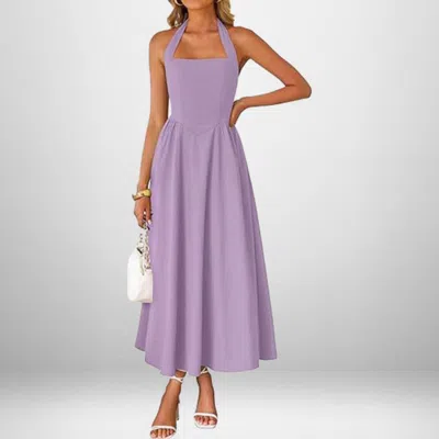 Truedames Summer Women's Fashion Temperament Wide Suspender Neck Halter Dress In Purple