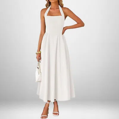 Truedames Summer Women's Fashion Temperament Wide Suspender Neck Halter Dress In White