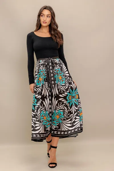 Truedames Sunburst Garden Black Midi Dress In Multi