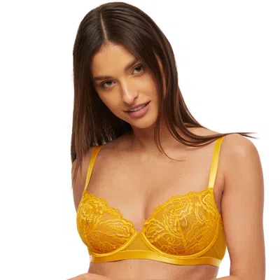 Truedames Sunkiss Sensual Sheer Lace Demi Cup Bra In Yellow