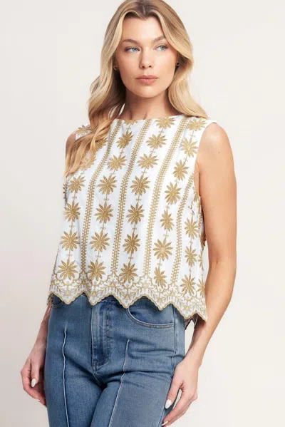 Truedames Sun-kissed Woven Embroidered Top In Multi