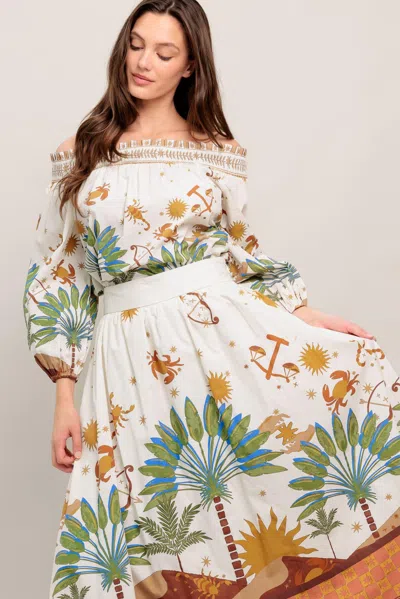 Truedames Sunlit Garden Woven Full Midi Skirt In Green
