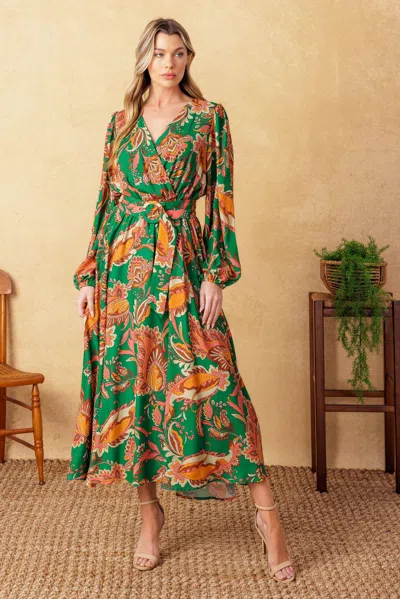 Truedames Sunnyside Florals Woven Midi Dress In Green