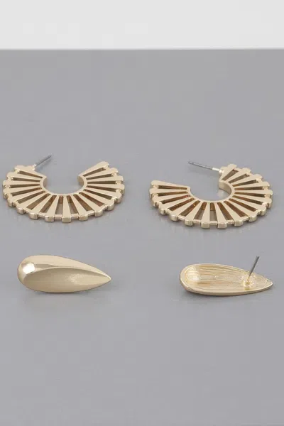 Truedames Sunray Flat Hoop Earrings Set In Gold