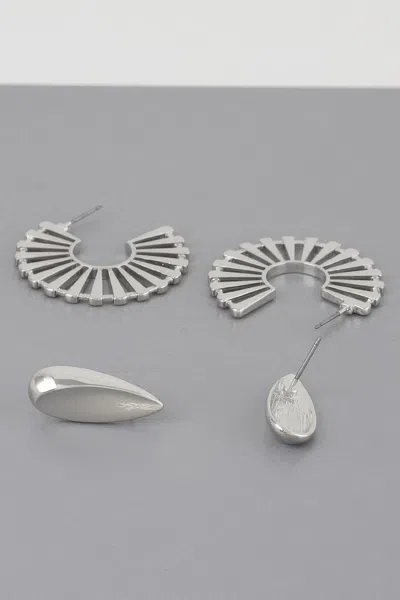 Truedames Sunray Flat Hoop Earrings Set In Silver